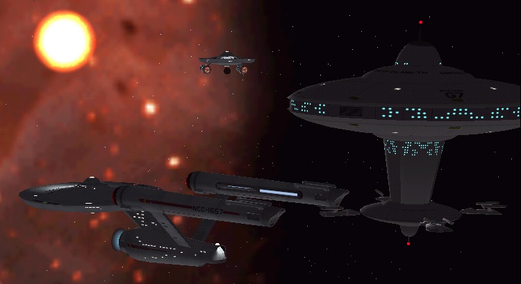 The Constitution-class starship U.S.S. <i>Potemkin</i> visits Space Station G-7 in 2250.